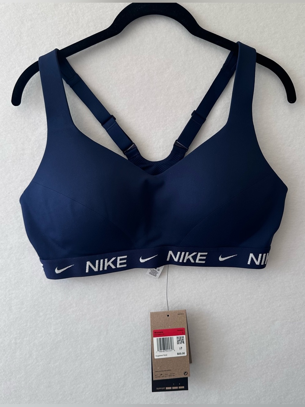 NWT Nike Dri-Fit Navy Adjustable High Support Sports Bra with Branded Band sizeL